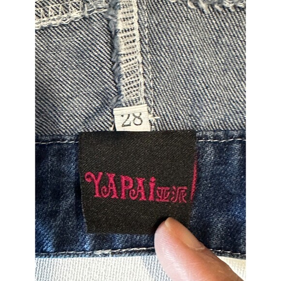 Yapai Vintage 1987 Overall Women Jeans Large 28 Blue Capri Mid Rise Denim - Picture 14 of 15